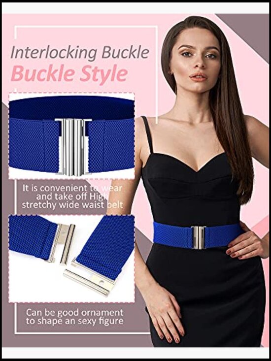 10 Piece Stretchy Vintage Waist Belts with Buckle Elastic Belt